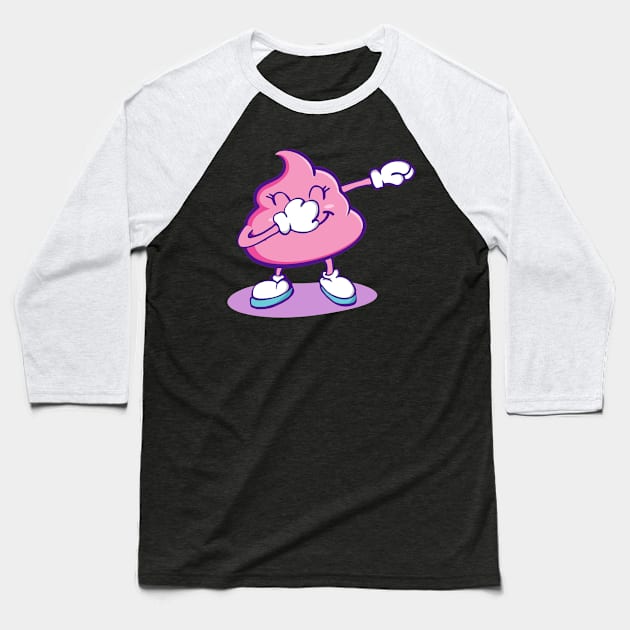 Dabbing Pink Poop Emoji Baseball T-Shirt by zeno27